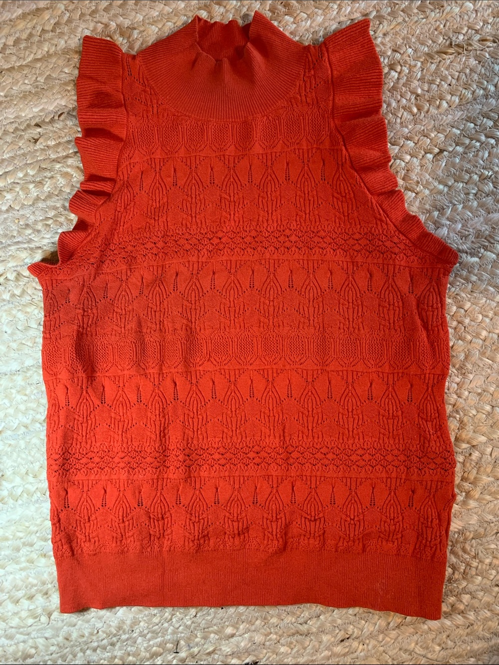 Who What Wear Orange Ruffle Mock Neck Knit Tank Sweater